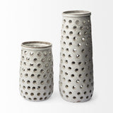 12" Organic White Glaze Pierced Dot Ceramic Vase - Homeroots - Flyclothing LLC