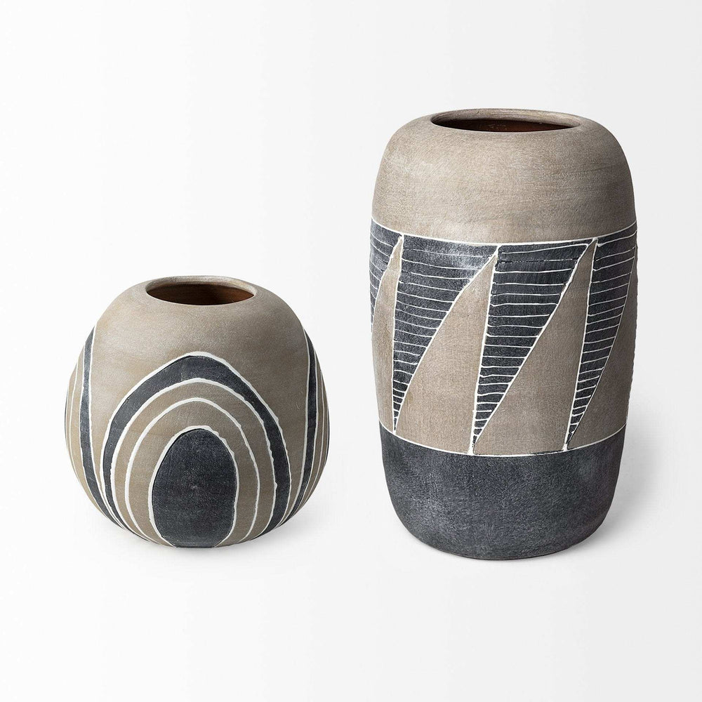 Brown Gray and White Arches Round Ceramic Vase - Homeroots - Flyclothing LLC