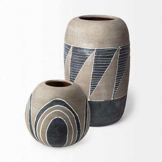 Brown Gray and White Arches Round Ceramic Vase - Homeroots - Flyclothing LLC