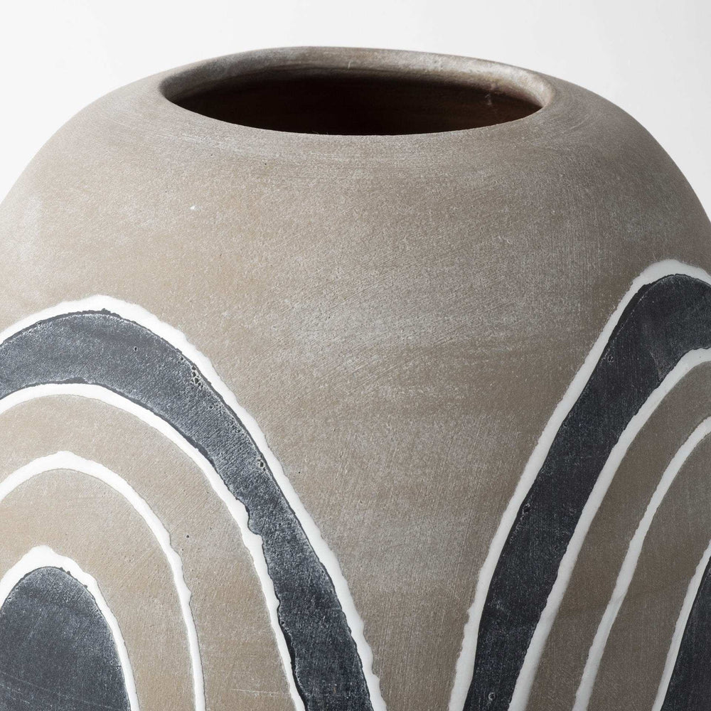 Brown Gray and White Arches Round Ceramic Vase - Homeroots - Flyclothing LLC