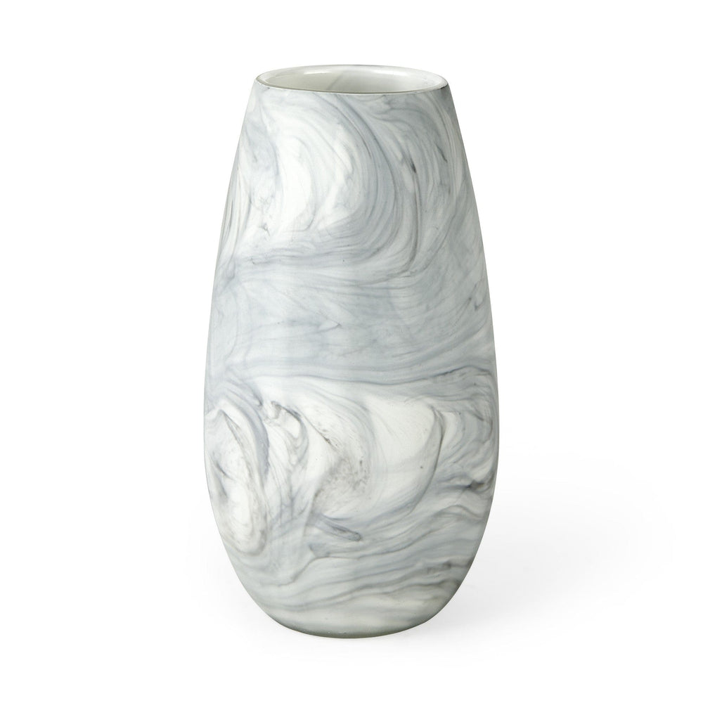 12" Gray and White Marble Design Glass Vase - Homeroots - Flyclothing LLC