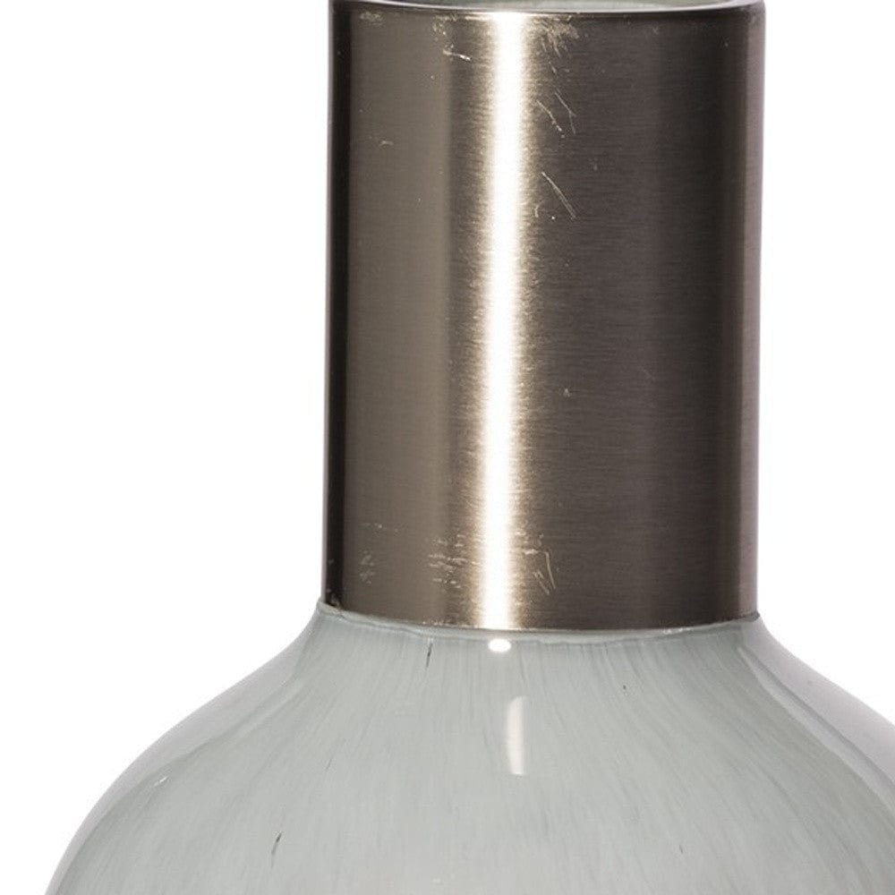 16" Cream and Brown Ombre Glass Vase with Dark Bronze Top - Homeroots - Flyclothing LLC