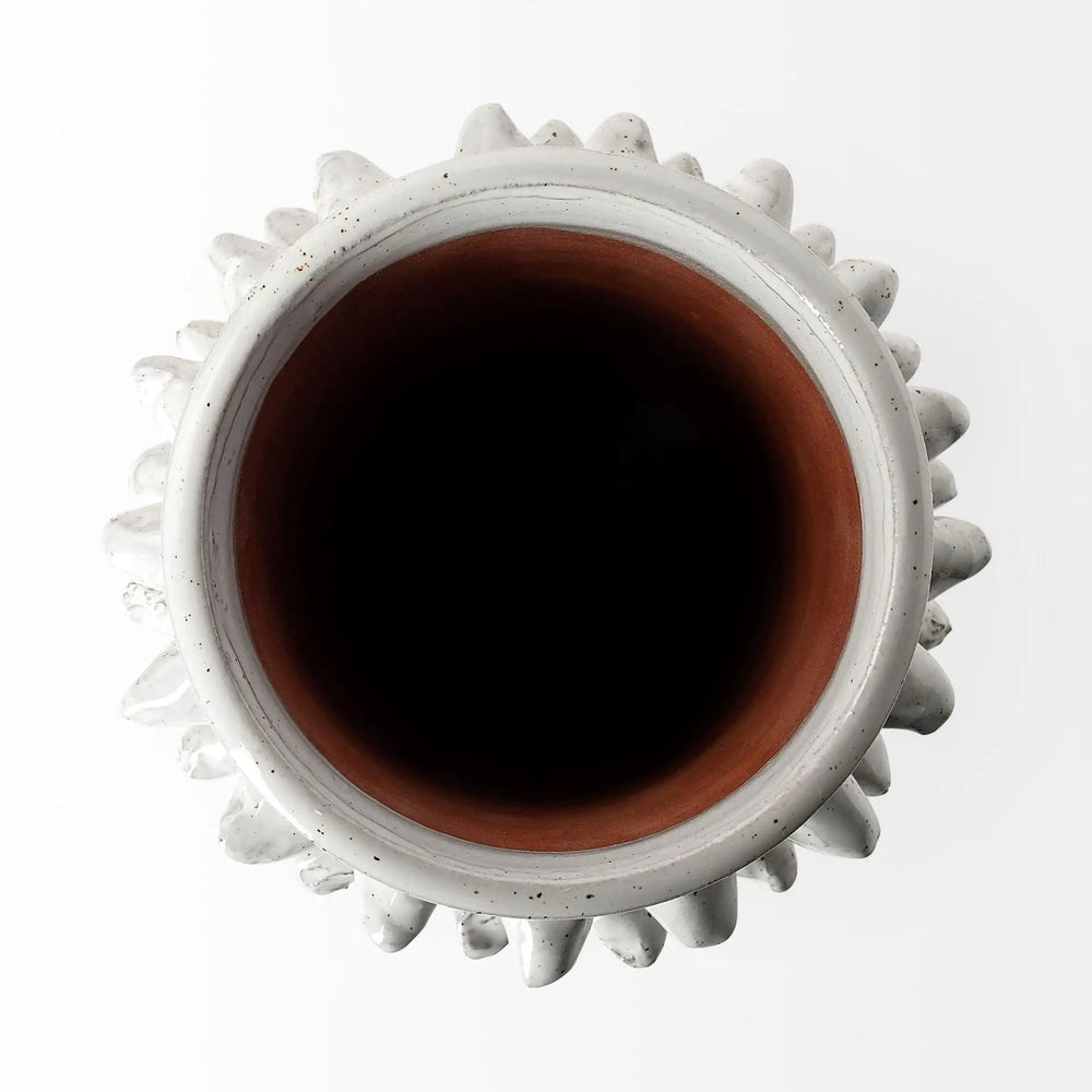 11" Organic Style Whitewash Spikely Ceramic Vase - Homeroots - Flyclothing LLC