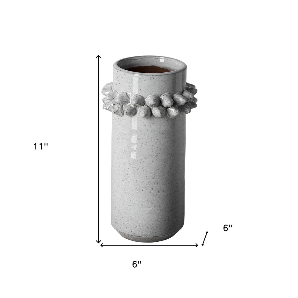 11" Organic Style Whitewash Spikely Ceramic Vase - Homeroots - Flyclothing LLC