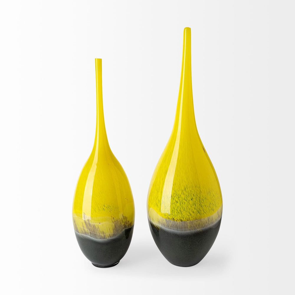 21" Lovely Yellow and Gray Handblown Spunglass Vase - Homeroots