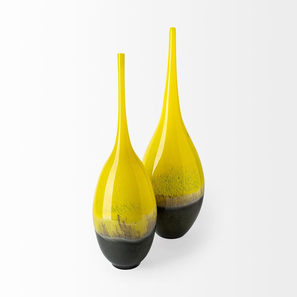 21" Lovely Yellow and Gray Handblown Spunglass Vase - Homeroots