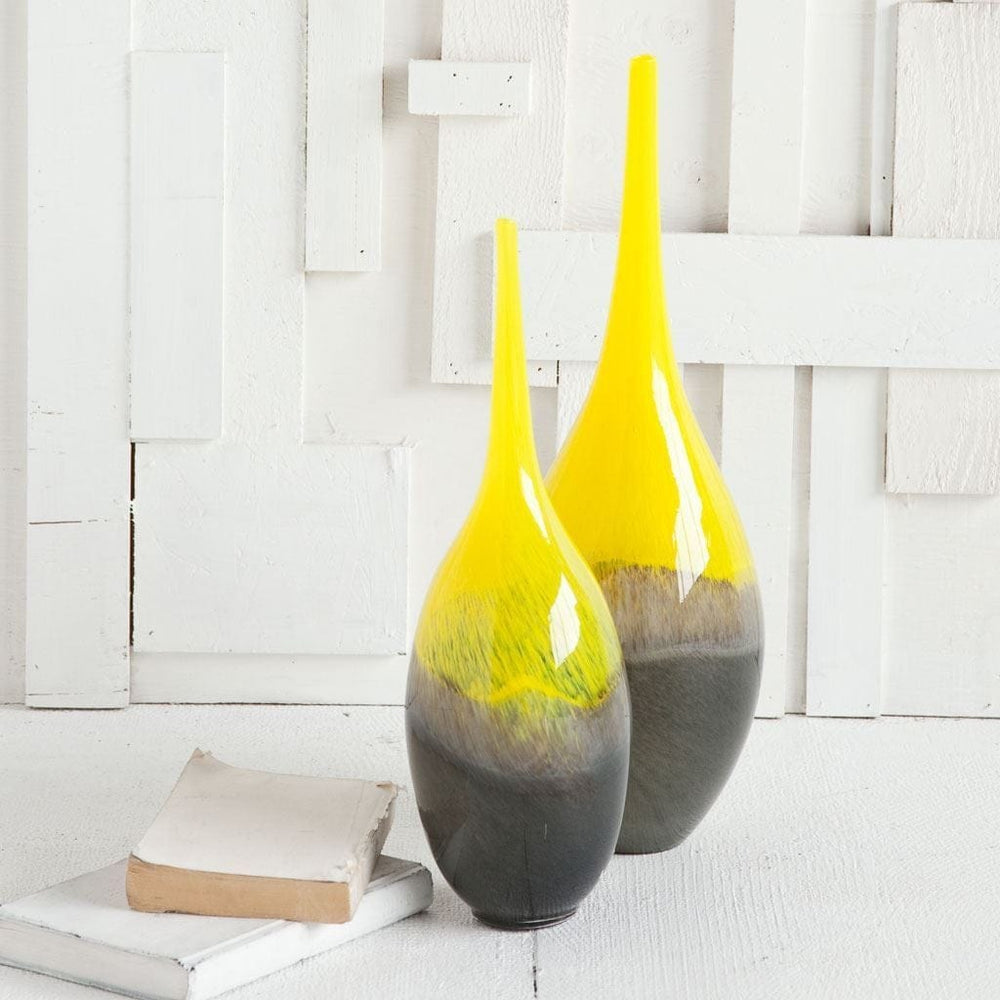 21" Lovely Yellow and Gray Handblown Spunglass Vase - Homeroots
