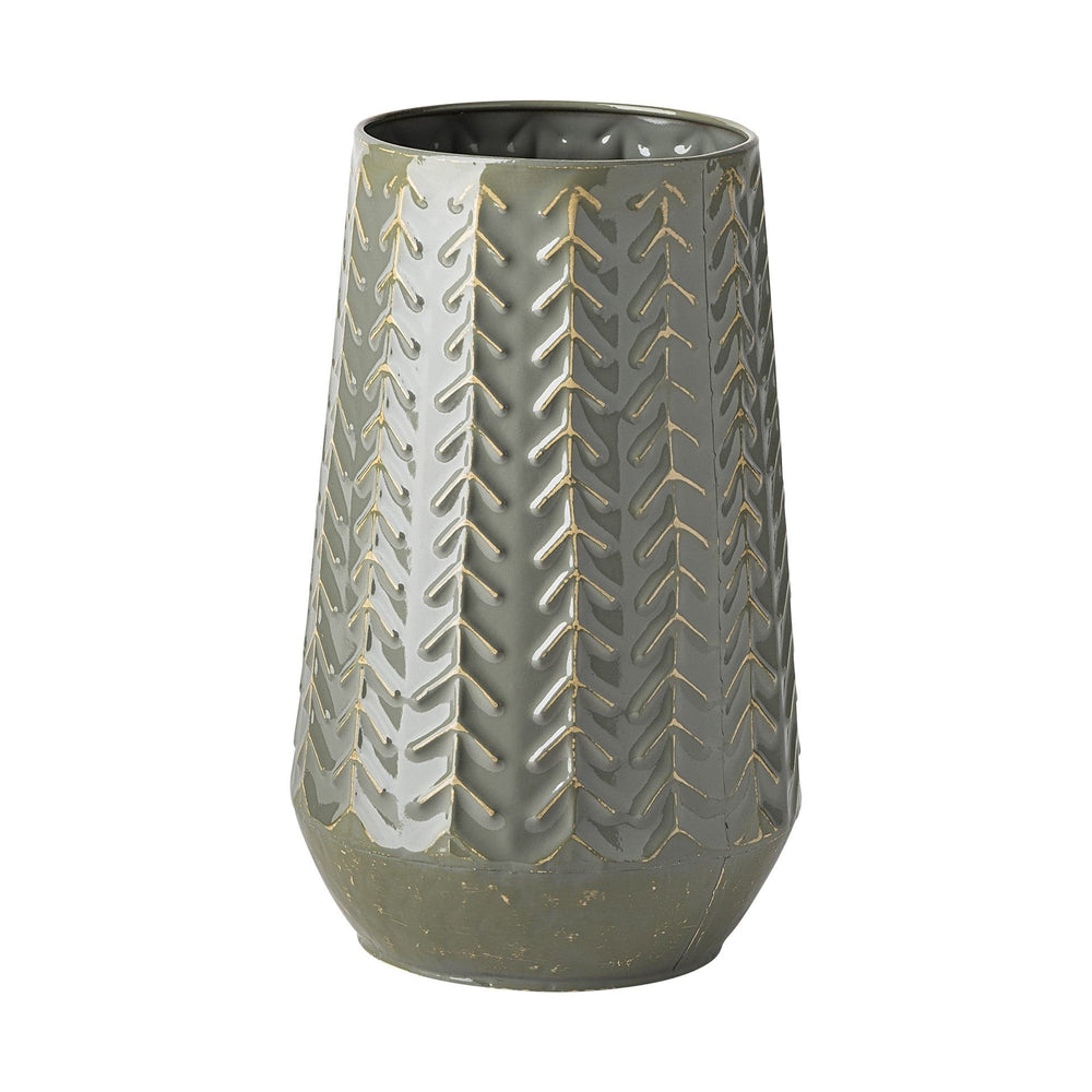 11" Green Organically Chevron Embossed Metal Vase - Homeroots - Flyclothing LLC