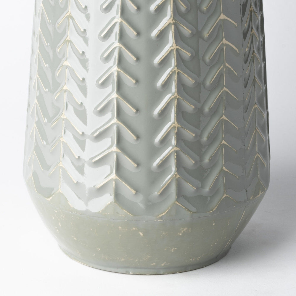 11" Green Organically Chevron Embossed Metal Vase - Homeroots - Flyclothing LLC
