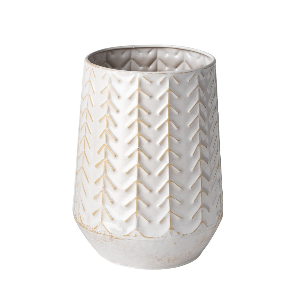 9" White Organically Embossed Chevron Metal Vase - Homeroots