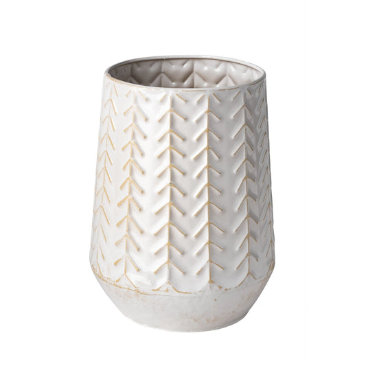 9" White Organically Embossed Chevron Metal Vase - Homeroots