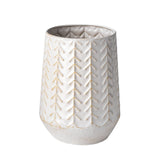 9" White Organically Embossed Chevron Metal Vase - Homeroots