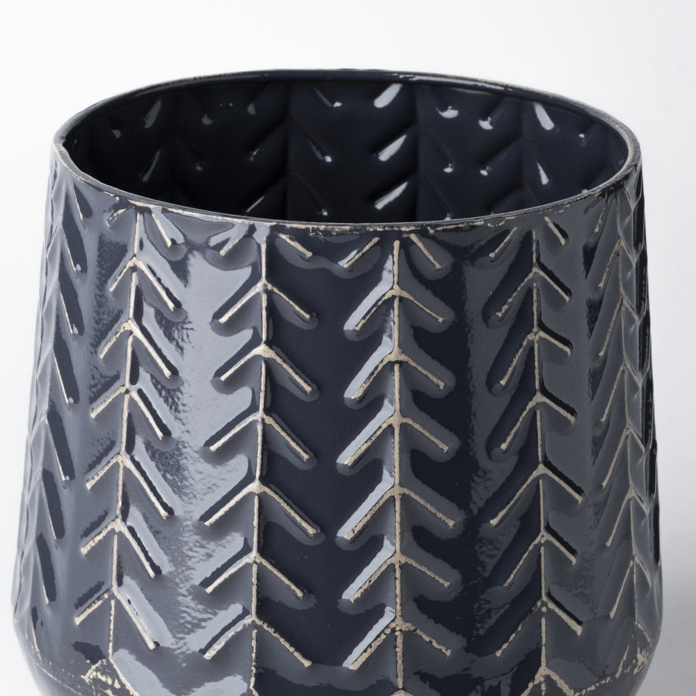 7" Navy Organically Embossed Chevron Metal Vase - Homeroots