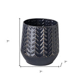 7" Navy Organically Embossed Chevron Metal Vase - Homeroots