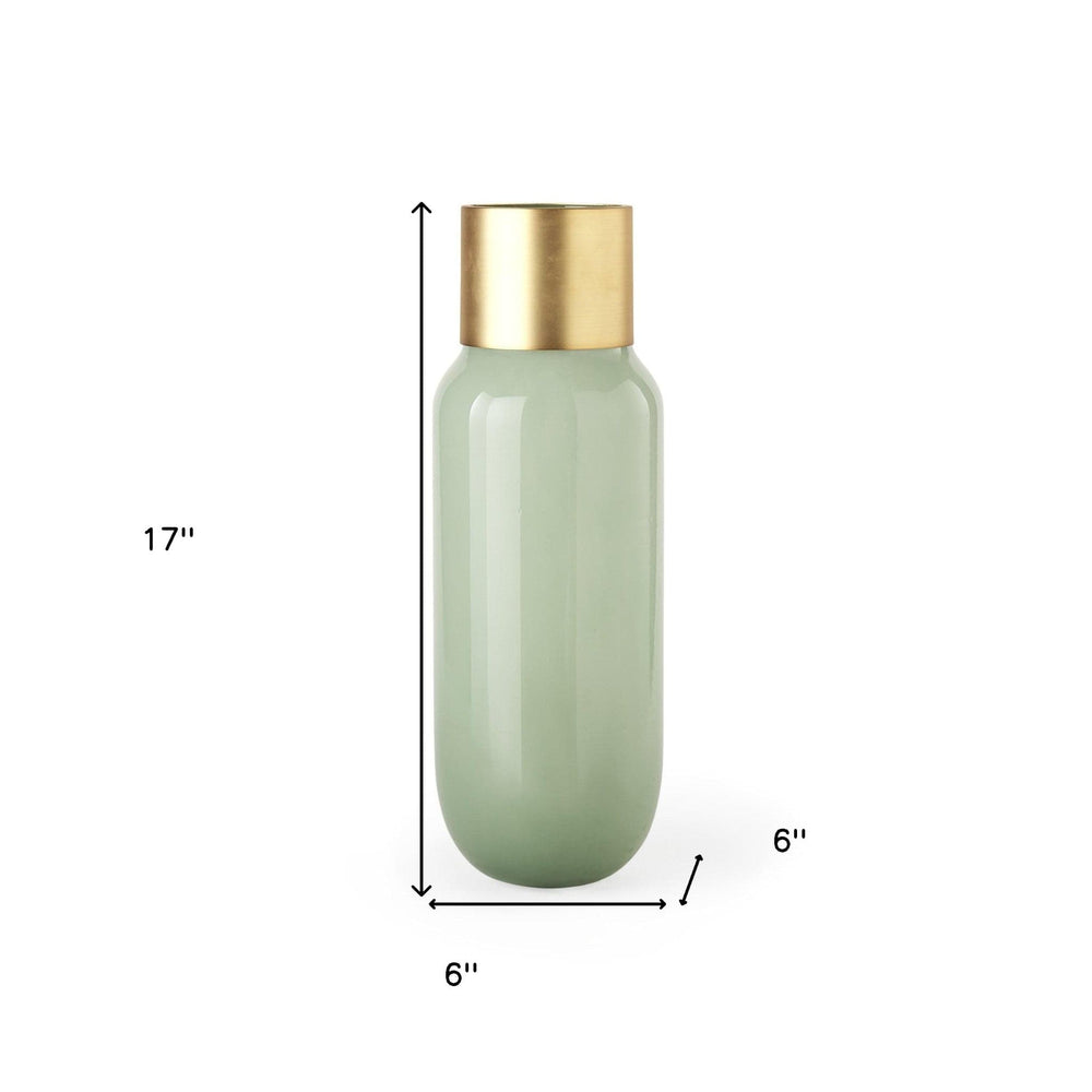 17" Smokey Green and Glass Narrow Vase - Homeroots