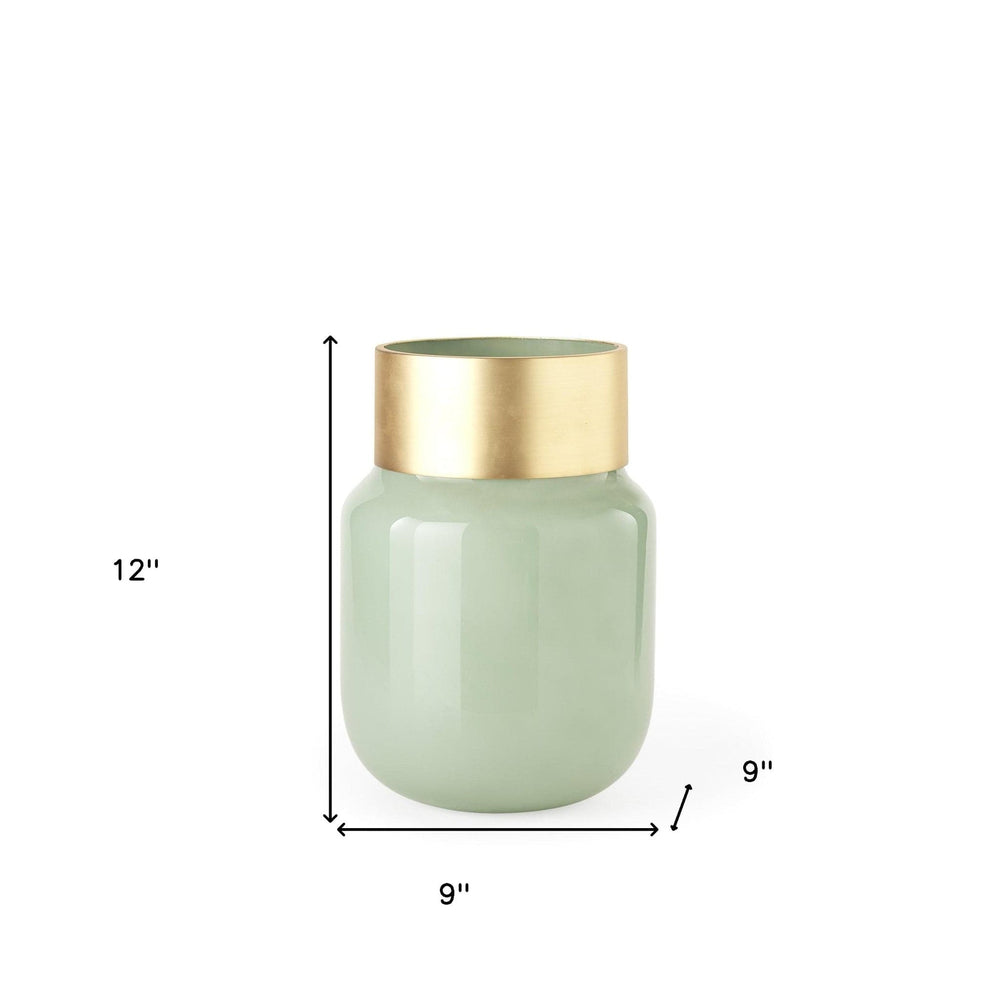 12" Smokey Green and Glass Rounded Oval Vase - Homeroots - Flyclothing LLC