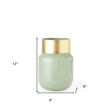 12" Smokey Green and Glass Rounded Oval Vase - Homeroots - Flyclothing LLC