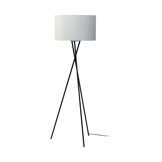 66" Black Tripod Floor Lamp With White Fabric Drum Shade - Homeroots