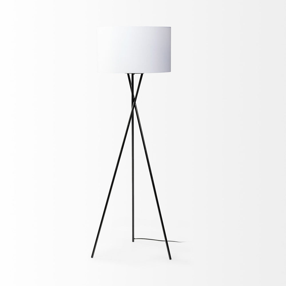 66" Black Tripod Floor Lamp With White Fabric Drum Shade - Homeroots - Flyclothing LLC