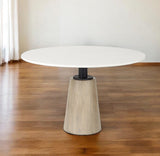 48" White And Natural Rounded Marble Pedestal Base Dining Table - Homeroots - Flyclothing LLC