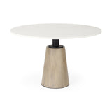 48" White And Natural Rounded Marble Pedestal Base Dining Table - Homeroots - Flyclothing LLC