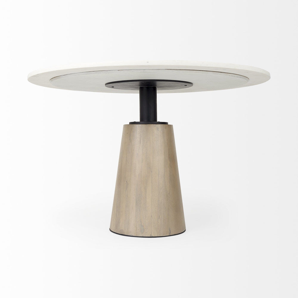 48" White And Natural Rounded Marble Pedestal Base Dining Table - Homeroots - Flyclothing LLC