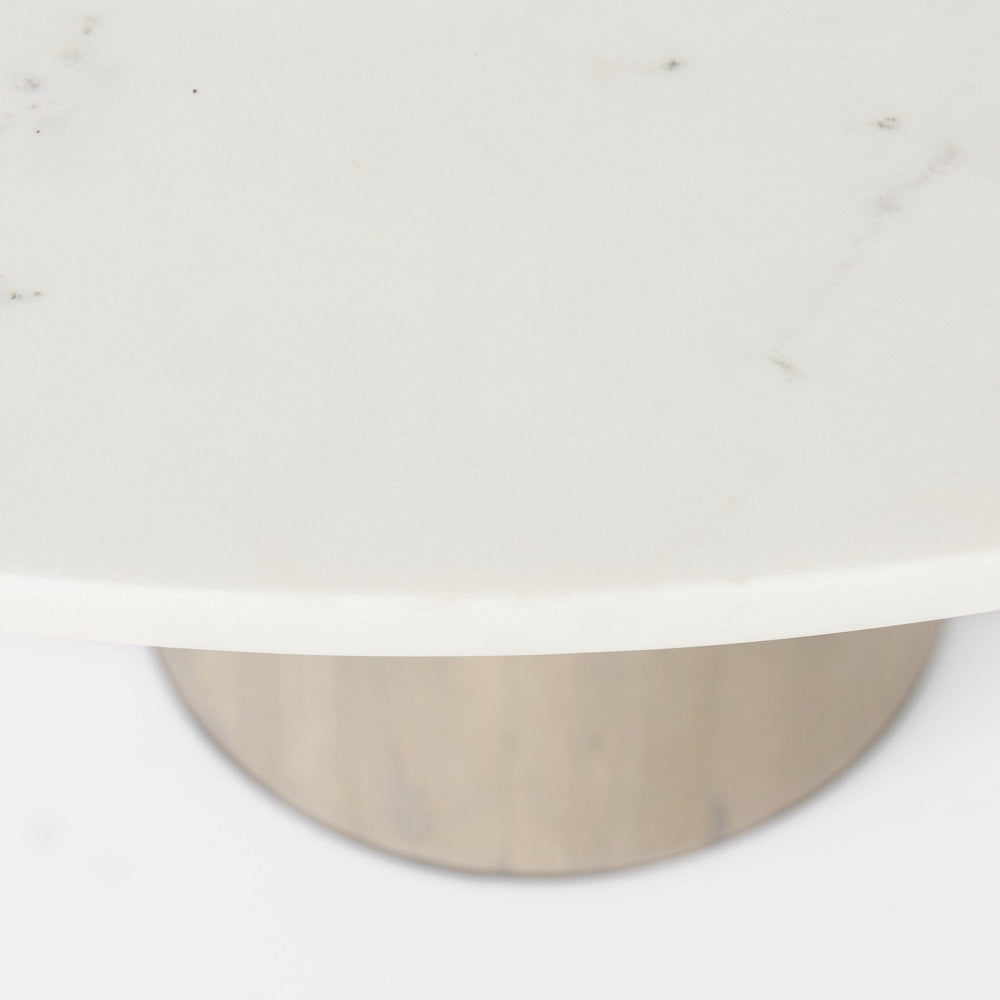 48" White And Natural Rounded Marble Pedestal Base Dining Table - Homeroots - Flyclothing LLC