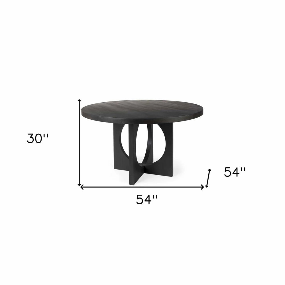 54" Black Rounded Solid Wood Pedestal Base Dining Table - Homeroots - Flyclothing LLC