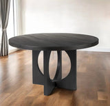54" Black Rounded Solid Wood Pedestal Base Dining Table - Homeroots - Flyclothing LLC
