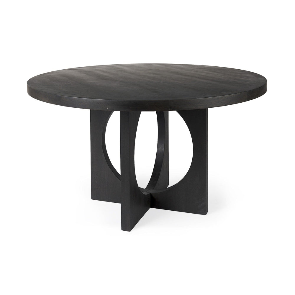 54" Black Rounded Solid Wood Pedestal Base Dining Table - Homeroots - Flyclothing LLC