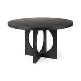 54" Black Rounded Solid Wood Pedestal Base Dining Table - Homeroots - Flyclothing LLC