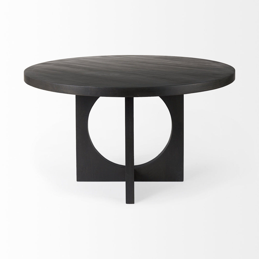 54" Black Rounded Solid Wood Pedestal Base Dining Table - Homeroots - Flyclothing LLC