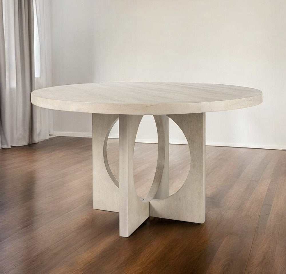 54" Natural Rounded Pedestal Base Dining Table - Homeroots - Flyclothing LLC