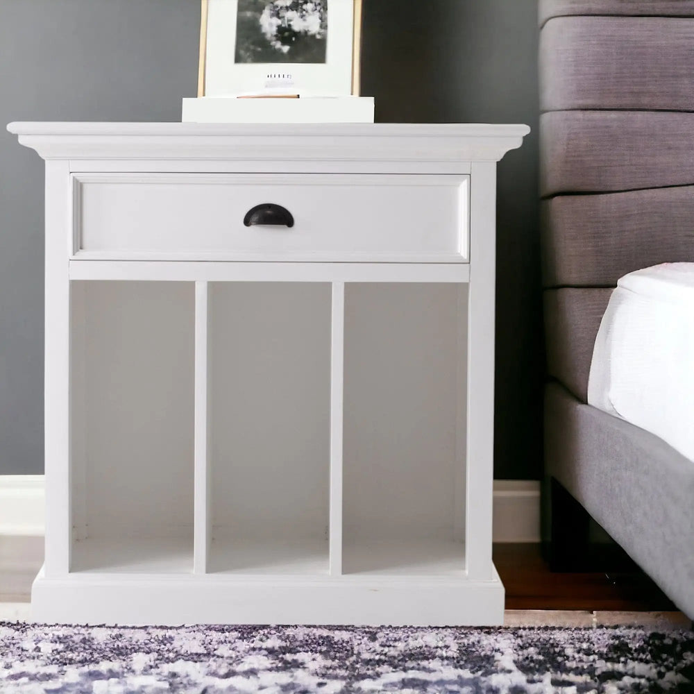 31" Distressed White Wood Nightstand with Dividers - Homeroots - Flyclothing LLC