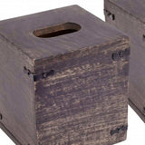 Set of 2 Rustic Dark Burnt Mango Wood Square Tissue Holders - Homeroots - Flyclothing LLC