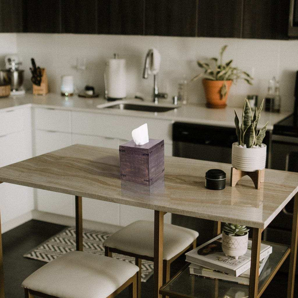 Set of 2 Rustic Dark Burnt Mango Wood Square Tissue Holders - Homeroots - Flyclothing LLC