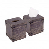 Set of 2 Rustic Dark Burnt Mango Wood Square Tissue Holders - Homeroots - Flyclothing LLC