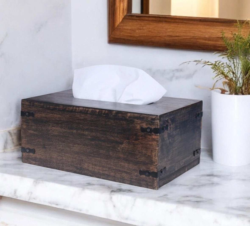 Dark Brown Mango Wood Rectangular Tissue Holder - Homeroots - Flyclothing LLC