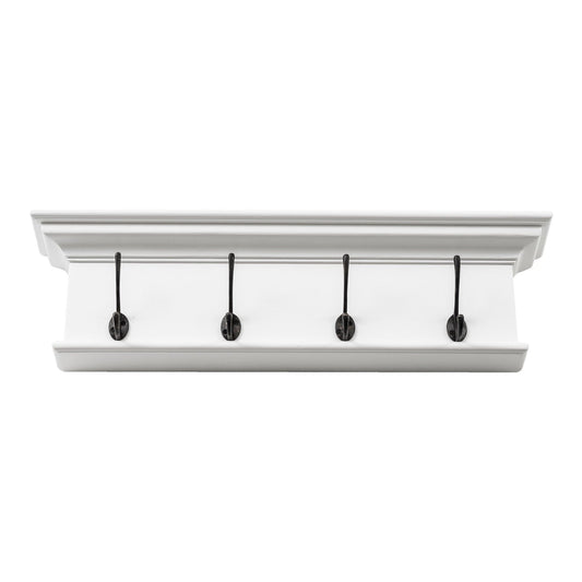 28" Classic White Wood Four Hook Hanging Coat Rack - Homeroots