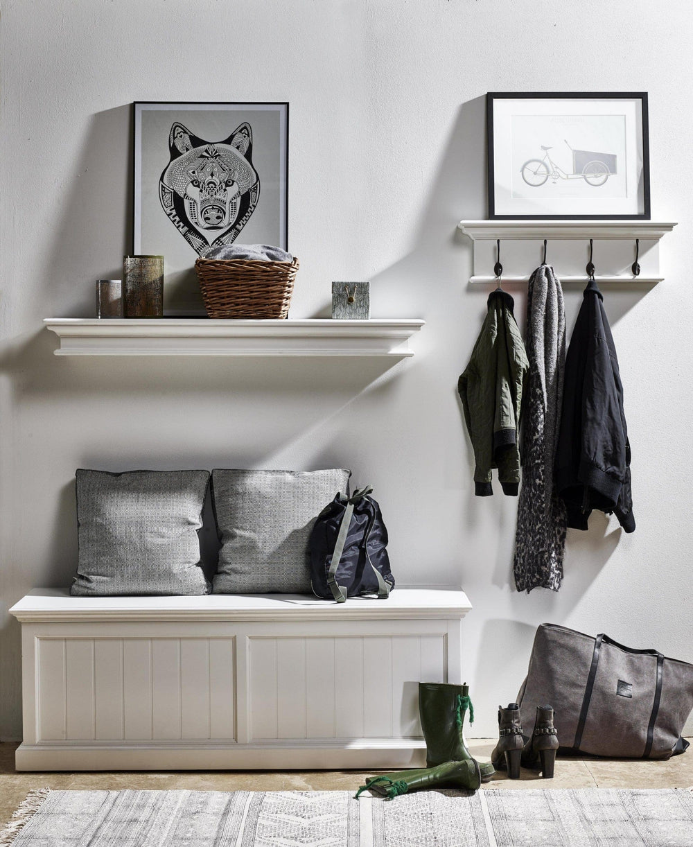 28" Classic White Wood Four Hook Hanging Coat Rack - Homeroots - Flyclothing LLC