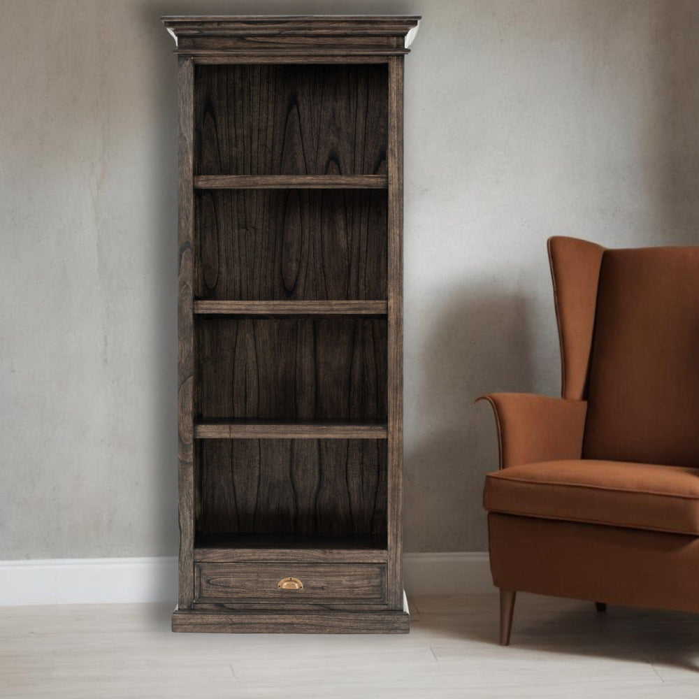 75" Brown and Black Wood Four Tier Bookcase - Homeroots - Flyclothing LLC