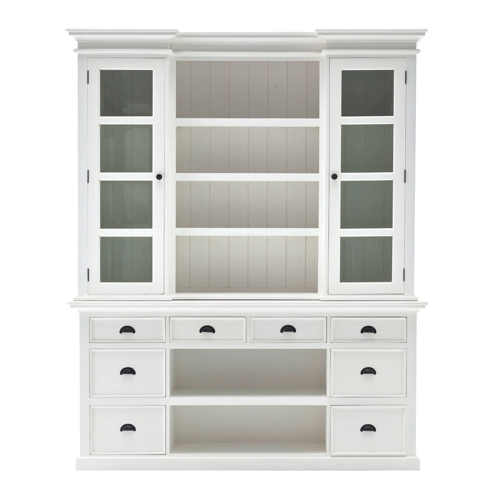 87" White Wood Bookcase with Glass Doors Drawers and Baskets - Homeroots - Flyclothing LLC