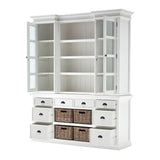 87" White Wood Bookcase with Glass Doors Drawers and Baskets - Homeroots - Flyclothing LLC