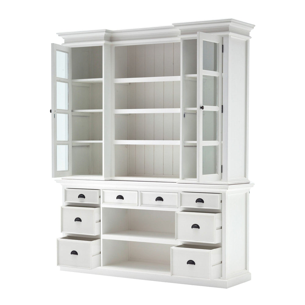 87" White Wood Bookcase with Glass Doors Drawers and Baskets - Homeroots - Flyclothing LLC
