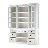 87" White Wood Bookcase with Glass Doors Drawers and Baskets - Homeroots - Flyclothing LLC
