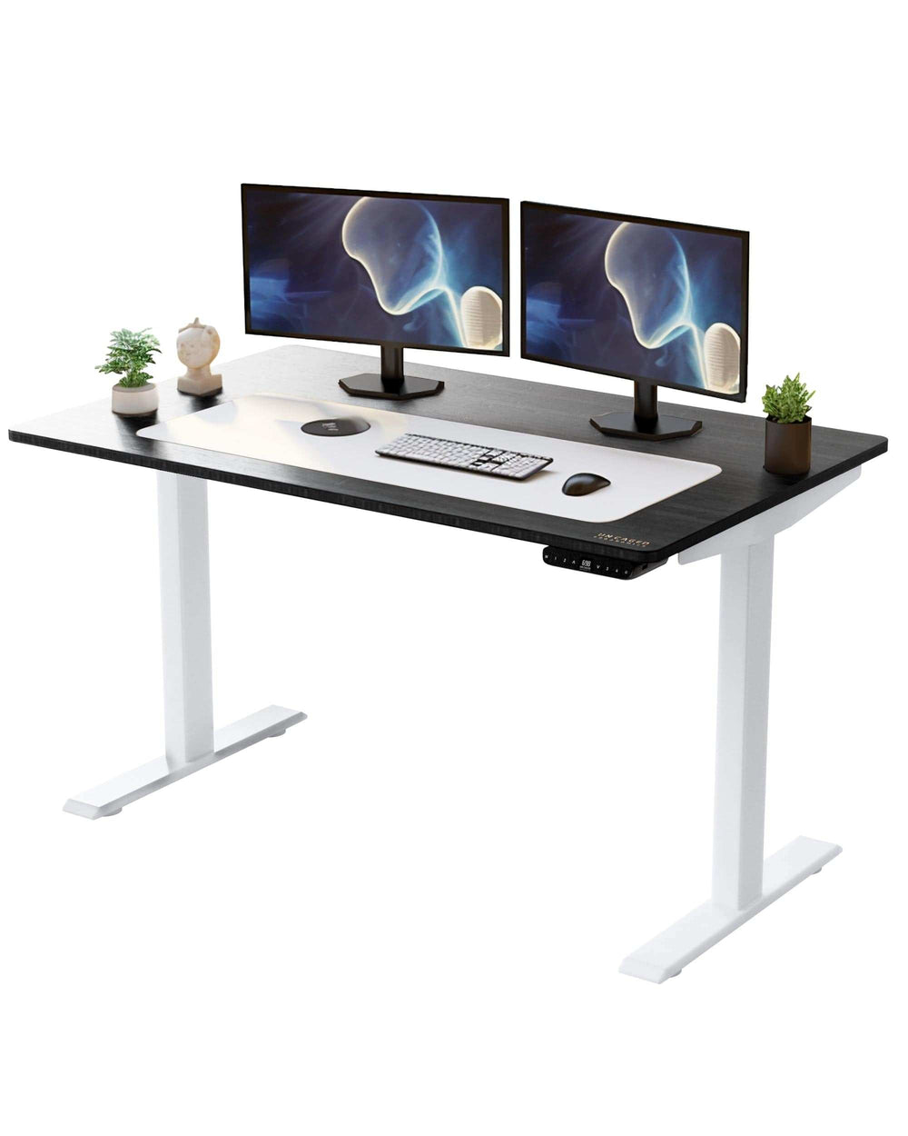 White and Black Bamboo Dual Motor Electric Office Adjustable Computer Desk - Homeroots - Flyclothing LLC