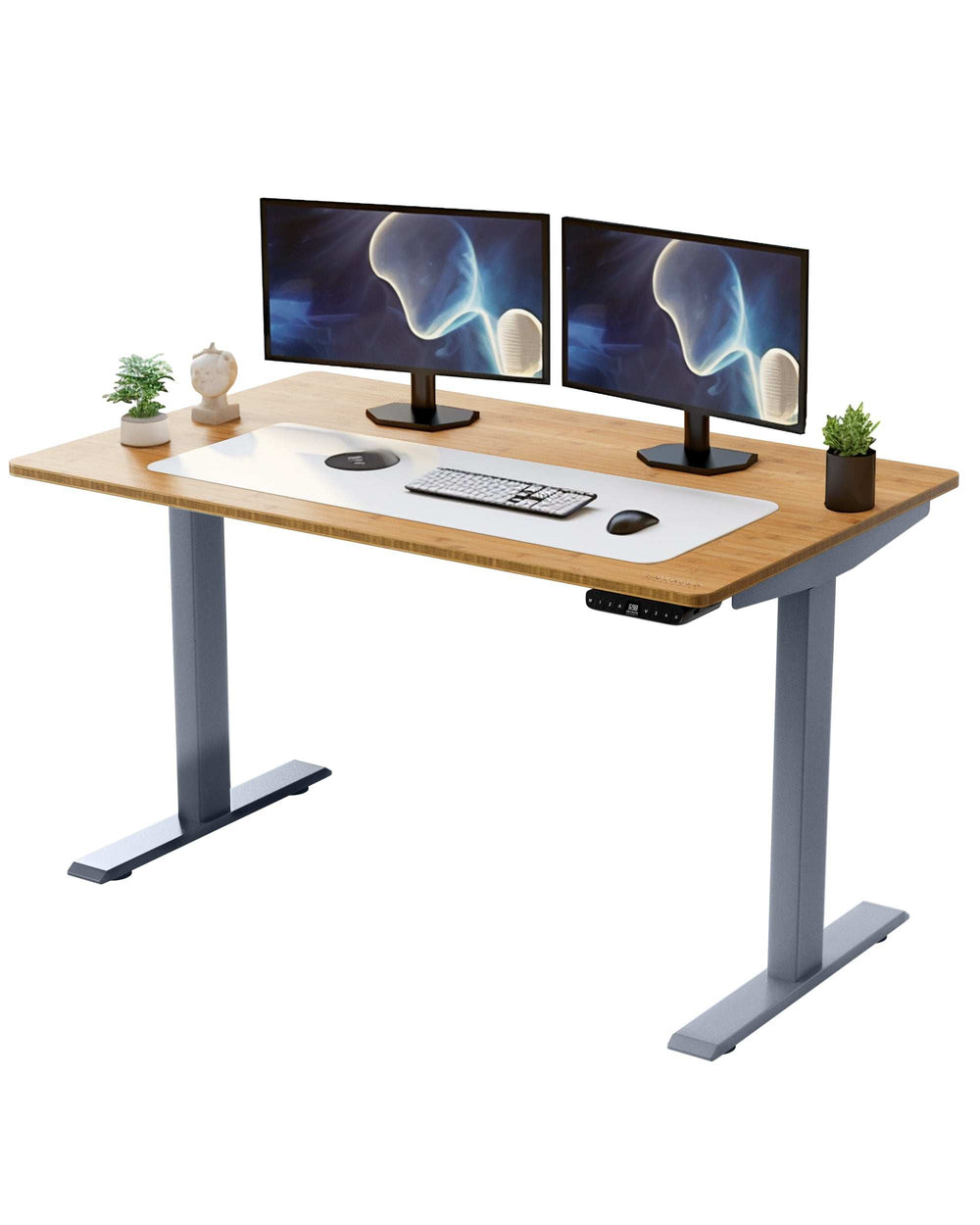 Gray and Natural Bamboo Dual Motor Electric Office Adjustable Computer Desk - Homeroots - Flyclothing LLC