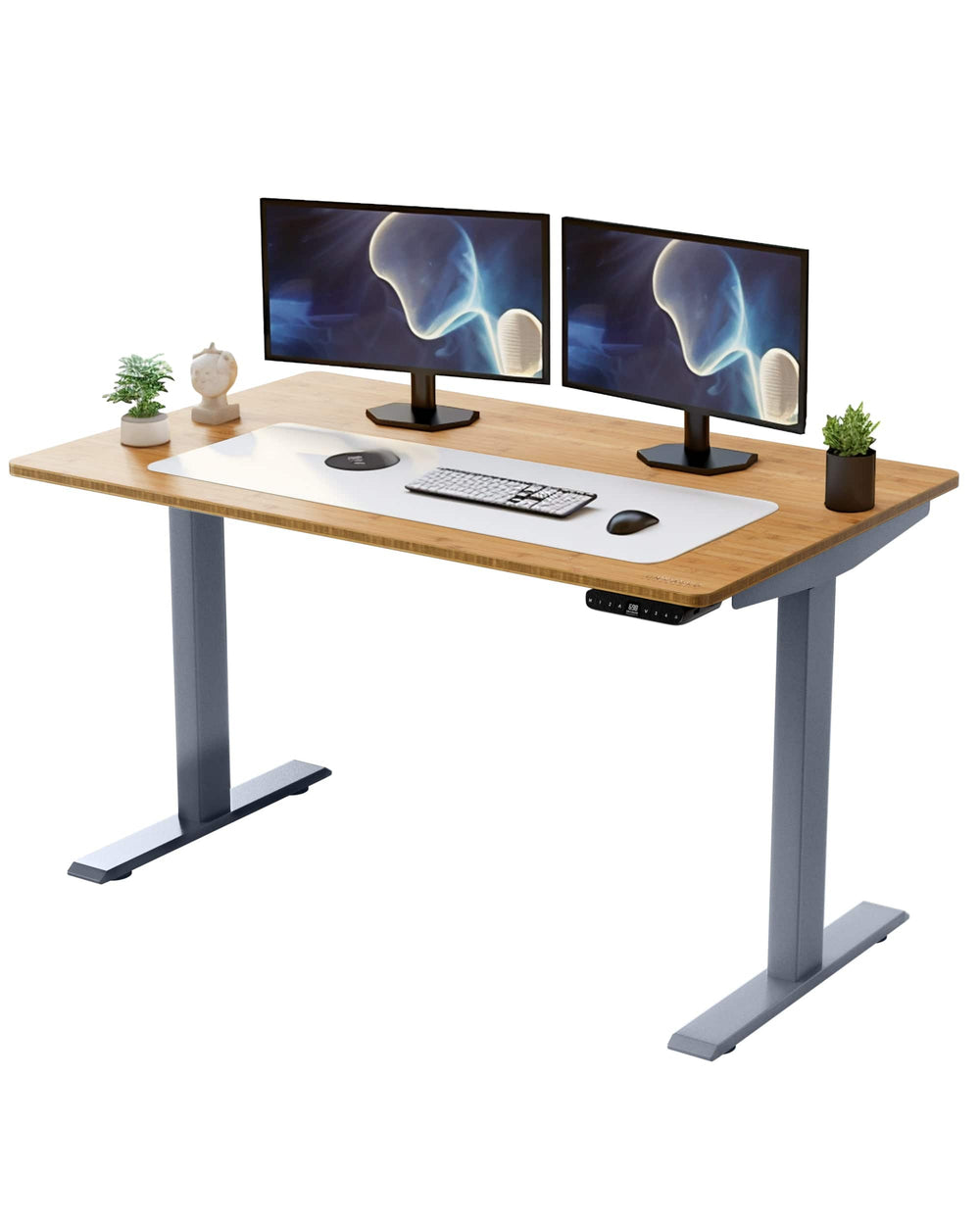 Gray and Natural Bamboo 45" Dual Motor Electric Office Adjustable Computer Desk - Homeroots - Flyclothing LLC