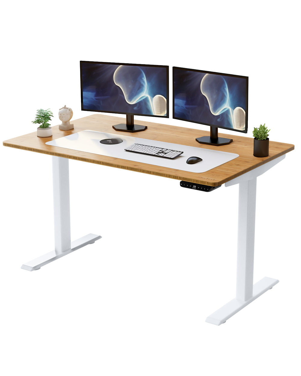 Gray and Natural Bamboo 52" Dual Motor Electric Office Adjustable Computer Desk - Homeroots - Flyclothing LLC