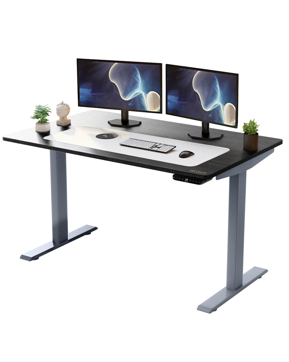 Gray and Black 45" Bamboo Dual Motor Electric Office Adjustable Computer Desk - Homeroots - Flyclothing LLC